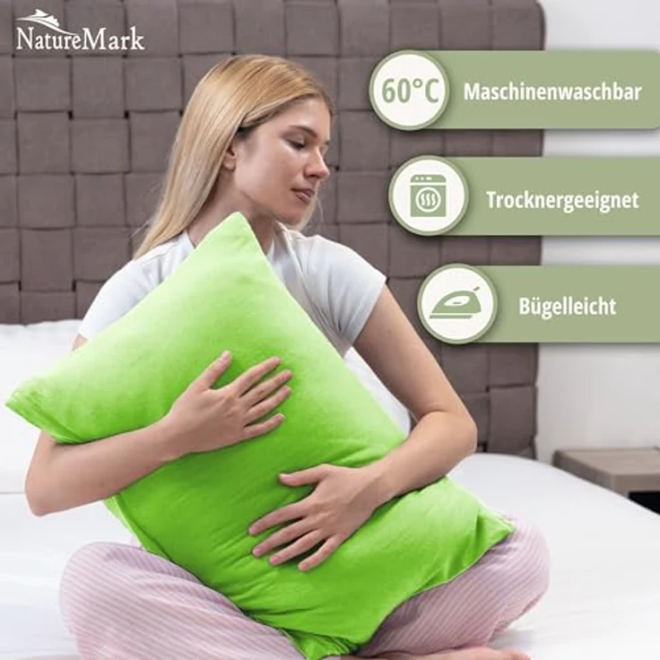NatureMark 2er Pack Jersey Kissenbezug Kissenhülle Kissenbezüge Seitenschläferkissen Nackenkissen viele Größen und Farben ÖKO-TEX (40x60 cm (Nackenkissen geeignet), Apfel grün) – Bild 3