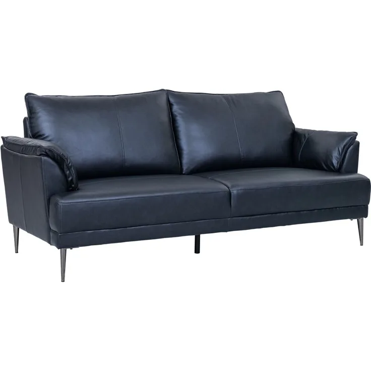 3-Sitzer Sofa Luso Leder Schwarz - mit Taschenfederkern & schwarzem Metallrahmen