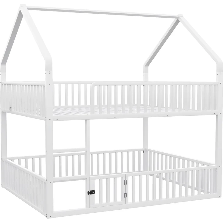 Metall-Etagenbett Hausform für Kinder & Jugendliche – Doppelbett mit Leiter,Sicherheitsgeländer & Tür,140x200 cm,Weiß – Bild 8