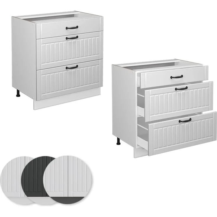 Vicco Küchenunterschrank Fame-Line, Weiß Landhaus/Weiß, 80 cm mit 3 Schubladen, AP Eiche – Bild 7