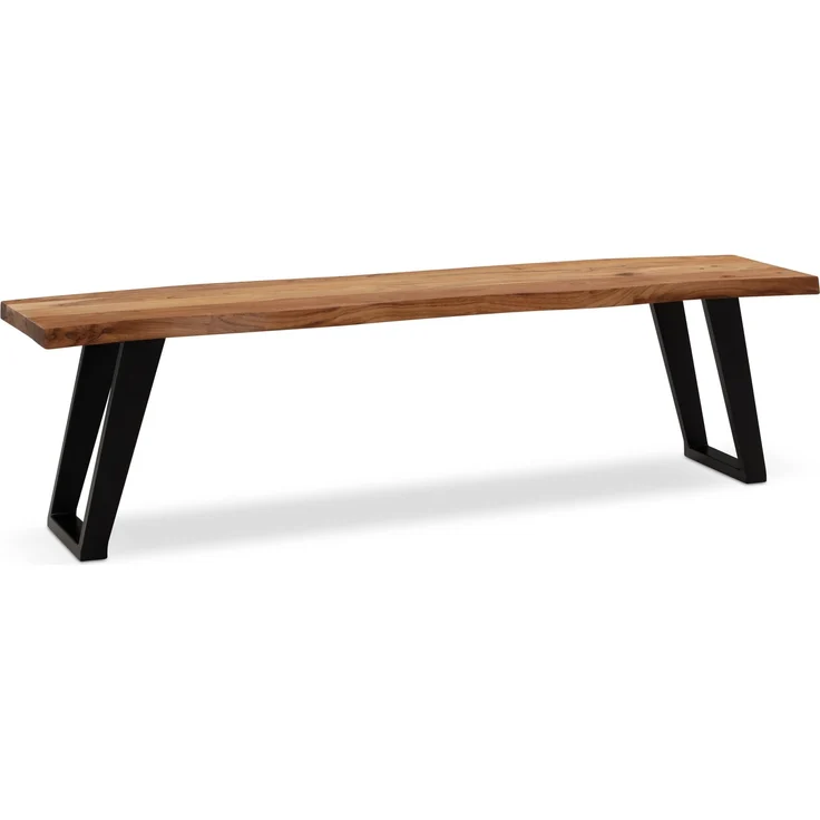 Esszimmerbank 140x40x45 cm Akazie Massivholz Metall Baumkante U-Beine Modern – Bild 1