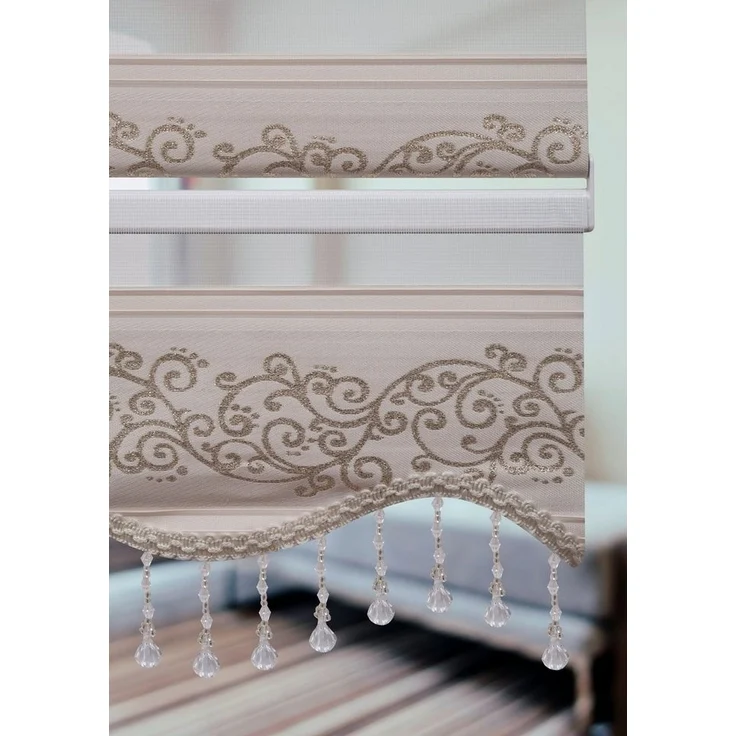 Doppelrollo Doppelrollo Duorollo Klemmfix ohne Bohren 1533 mit Perlen, Plisseeonline, blickdicht, Klemmfix Montage am Fensterrahmen, Freihängend, Klemmfix, Motiv, Weiß, Grau, Gold, Schwarz – Bild 2