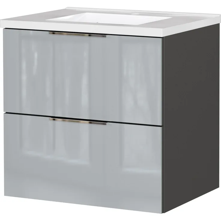 Germania Waschtisch inkl. Becken 9084-587 GW-Vasio, in Graphit/Silbergrau, mit Waschbecken in Dekor weiß, 61 x 61 x 46 cm (BxHxT)