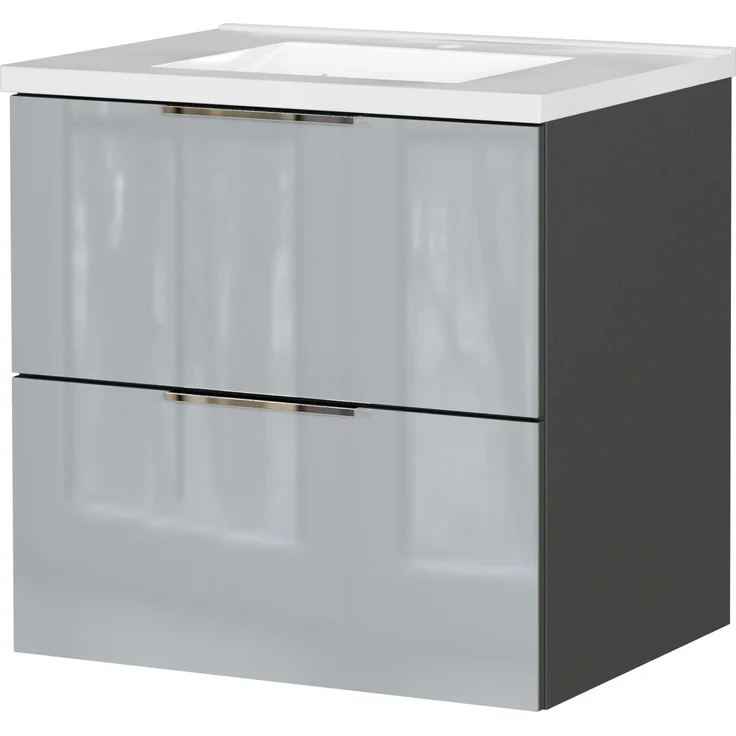 Germania Waschtisch inkl. Becken 9084-587 GW-Vasio, in Graphit/Silbergrau, mit Waschbecken in Dekor weiß, 61 x 61 x 46 cm (BxHxT) – Bild 1