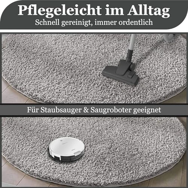 TaraCarpet Langflor-Teppich Venezia Shaggy, rund, Höhe: 35 mm, Hochflor Shaggy Uni Grau Wohnzimmer Schlafzimmer 080x080 cm – Bild 4
