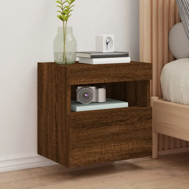 TV-Wandschrank, Fernsehschrank mit LED-Leuchten Braun Eichen-Optik 40x30x40 cm