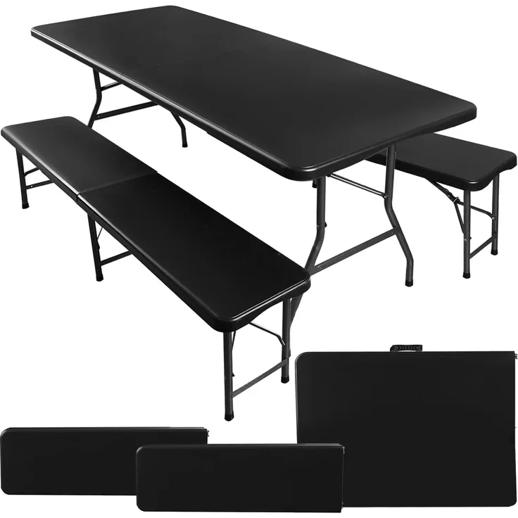 MT MALATEC Gartengarnitur klappbar 3-teilig Campingtisch 180x74 cm mit 2 Bänken – Klapptisch Set wetterfest bis 230kg – Gartentisch Catering Outdoor Koffertisch Picknickfest