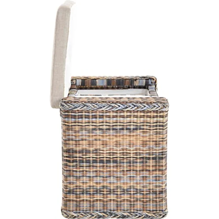Krines Home Sitztruhe Rattan Wäschetruhe Sitzbank mit Stauraum Wäschesortierer 3 Fächer, mit Deckel – Bild 6