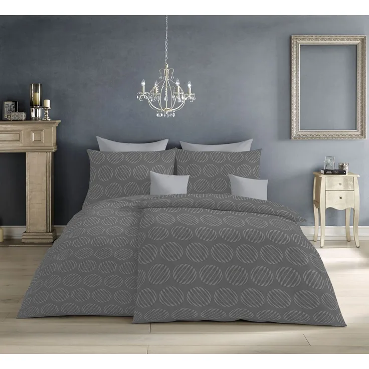 Fleuresse Mako Damast Bettwäsche uni 135x200 Punkte Kreise steingrau 454609-9039