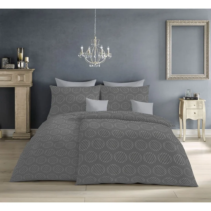 Fleuresse Mako Damast Bettwäsche uni 135x200 Punkte Kreise steingrau 454609-9039 – Bild 1