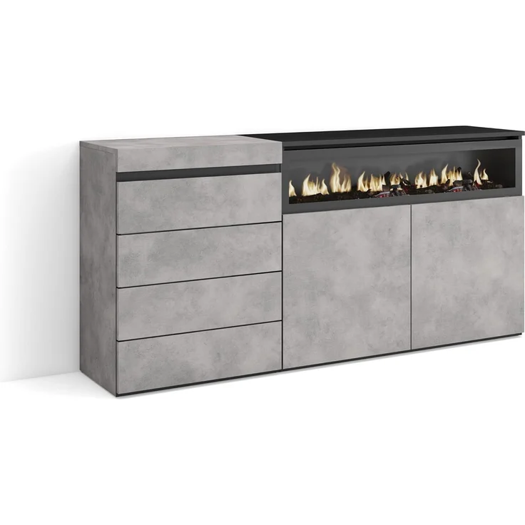 Skraut Home | Kommode mit Schubladen | Aufbewahrungsschrank | 157 x 75 x 35 cm | Für Schlafzimmer, Zimmer | Elektrokamin. | Moderner Stil | Zement