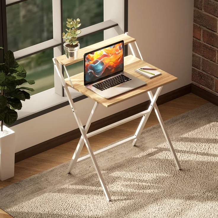Klappschreibtisch 65,5 x 45 cm mit Ablagefach für Schlafzimmer, kleine Räume, Naturholz – Bild 10