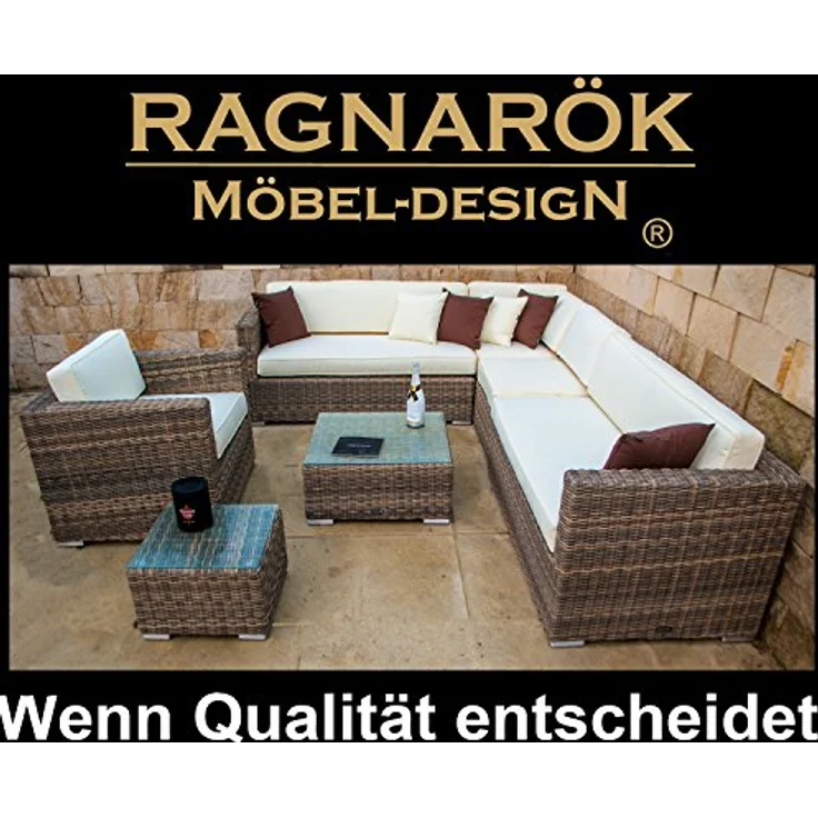 Ragnarök Möbel-Design Gartenlounge-Set Narvik, (Set, Ecklounge, Polyrattan, Alu), Sitzpolster ca. 16 cm dick und haben 2 intergrierte Härtegrade – Bild 3