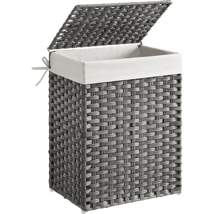 Songmics Wäschekorb handgeflochten, Rattan Grau, 90L 46 x 33 x 60 cm – Bild 1