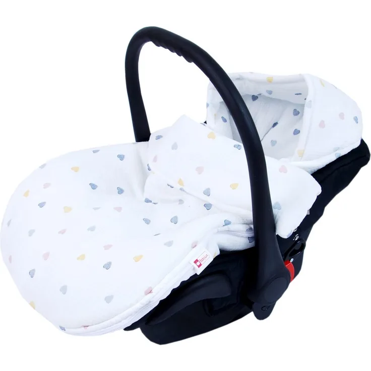 BabyLux Fußsack Sommerfußsack 90cm für Babyschale, Kinderwagen & Buggy Frühling Herbst, md4 - Musselin Bunte Herzen Fußsack