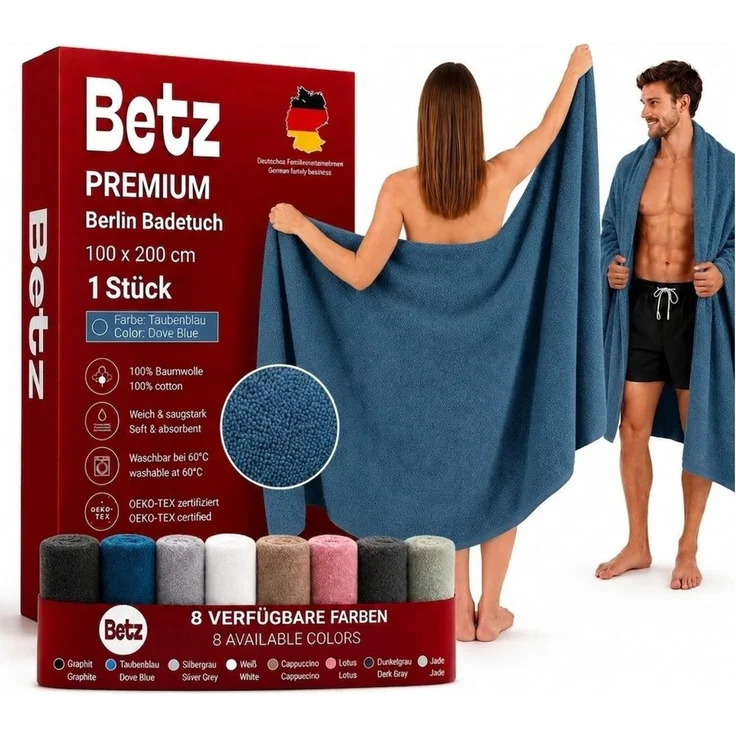 Betz Badetuch Berlin Größe 100 x 200 cm Saunatuch & Strandtuch 360 g/m², 100% Baumwolle (1 Stück, 1-St), saugstark & weich – großes Handtuch mit Aufhänger – Serie Berlin – Bild 1