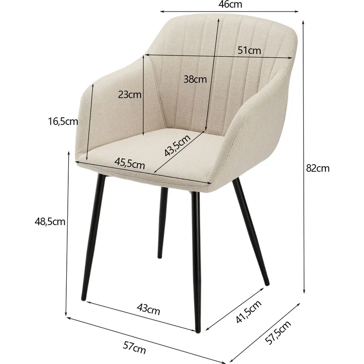 GOEURVANT 711 Esszimmerstühle 2er-Set mit Armlehnen, Webstoff - Beige Stoff – Bild 8