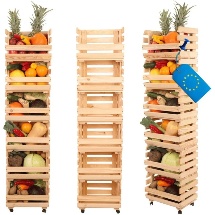Modo24 Küchenregal Modular Holzregal für Gemüse Obst auf Rollen, Stapelbares Regalsystem, Kartoffelsteige, Küchenregal, Vorratsregal, Gemüseregal, 3 Farben – Bild 1