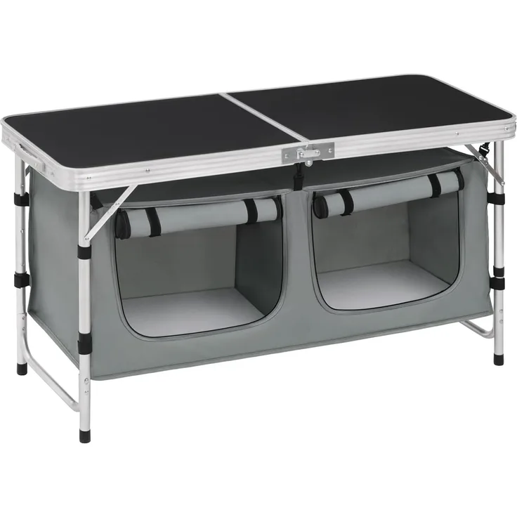 WOLTU faltbar Campingschrank Alu Campingtisch Höhenverstellbar mit Stauraum, Outdoor Campingmöbel Klapptisch Gartentisch für Picknick Strand im Freien, Schwarz+Grau, CPT8139szg