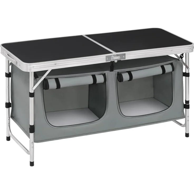 WOLTU faltbar Campingschrank Alu Campingtisch Höhenverstellbar mit Stauraum, Outdoor Campingmöbel Klapptisch Gartentisch für Picknick Strand im Freien, Schwarz+Grau, CPT8139szg