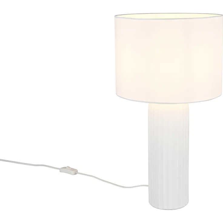 Große LED Tischleuchte mit Keramikfuß & Stoffschirm Weiß, Höhe 51cm – Bild 2