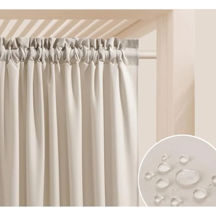 ROOM99 Outdoorvorhäng mit Kräuselband Garden Line 155x220 cm Breite x Höhe Outdoor Vorhang wetterfest Wasserdicht Sichtschutz Sonnenschutz Gardinen Garten Winddicht Hellbeige, 1 Stück – Bild 2