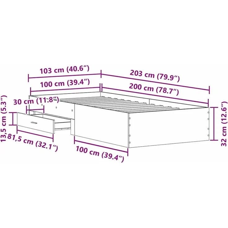 vidaXL Bettrahmen Artisan-Eiche 100 x 200 cm Holzwerkstoff 3333982 – Bild 10