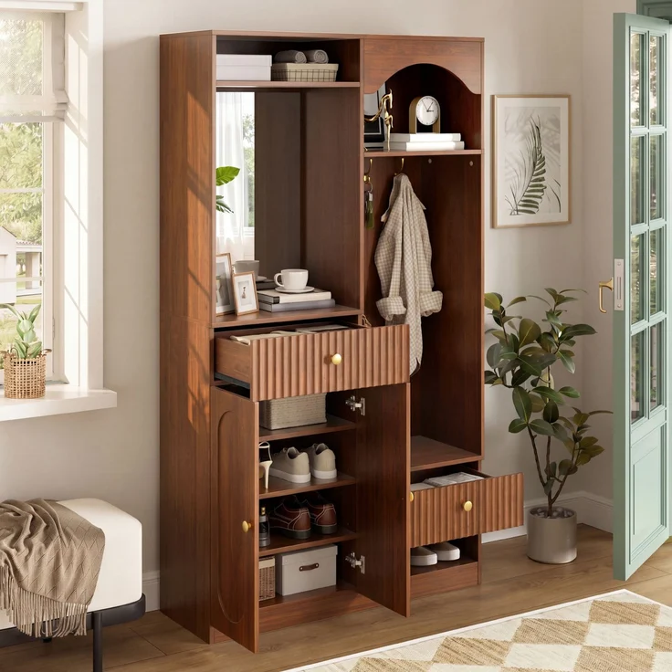 Kompaktgarderobe mit Spiegel und Sitzbank,Flurgarderobe mit Schuhschrank und Haken, Kleiderhaken,Kompaktgarderobe,Flurmöbel Set,Flurgarderobe – Bild 6