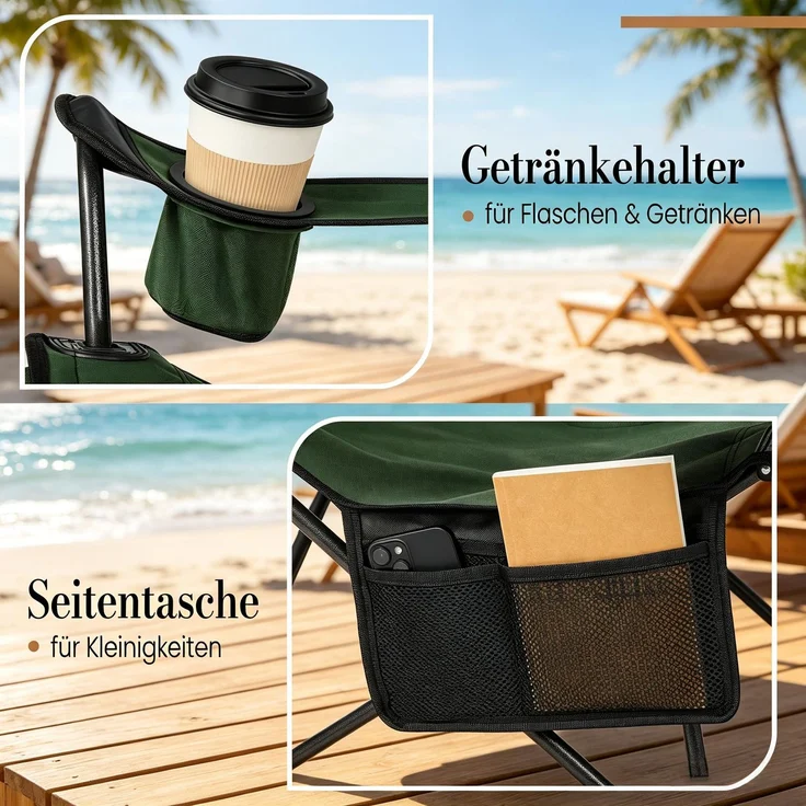 Campingstuhl B 84 x T 115 x H 88,5 cm / 160 x 84 x 44 cm aus 600D Oxford-Gewebe und Stahlrohr, klappbar mit Fußlehne, 1 Stk. – Bild 8
