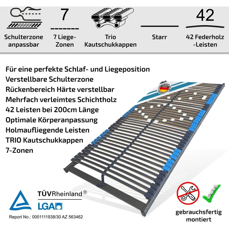 Setangebot: 2x Lattenrost 90x190cm, mit Schulterzone 42 Leisten starr – Bild 5
