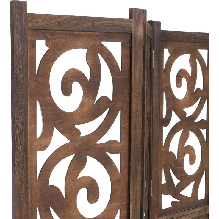 Paravent T568, Raumteiler Trennwand Sichtschutz Raumtrennung, Ornamente klappbar Paulownia Holz 170x160cm ~ braun – Bild 6