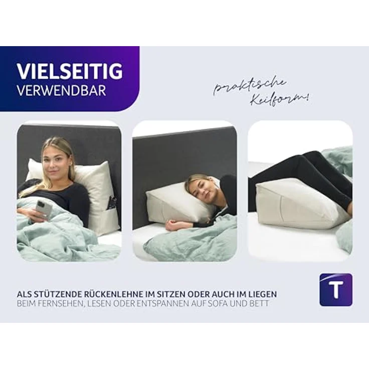 Traumnacht Cozy Rückenkissen, Lesekissen, 70x40 cm beige, abnehmbarer, waschbarer Bezug aus 100% Polyester, praktisches Seitenfach, Öko-Tex zertifiziert, produziert nach deutschem Qualitätsstandard – Bild 6