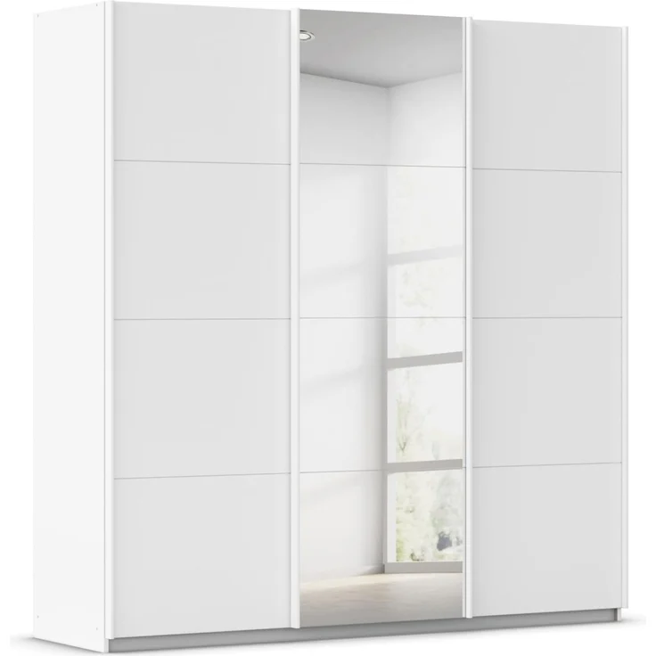 Rauch Möbel Kulmbach, Kleiderschrank mit Schwebetüren für Schlafzimmer, Kinderzimmer, Jugendzimmer, Garderobe, Flur, 3-türig, mit Spiegel, Zubehör Basic, Farbe Weiß, Breite 203 cm