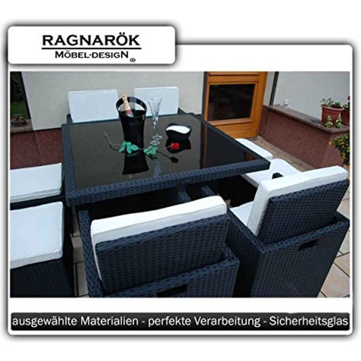 Ragnarök Möbel-Design Garten-Essgruppe Heimdall Esstisch Set 4+4, (Set, Polyrattan, Alu, Würfelsystem), Würfelsystem, klappbare Rückenlehne – Bild 4