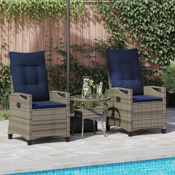 vidaXL Gartenstuhl 2 pcs Grau und Marineblau 56 x 60 x 112 cm 42026837 – Bild 3