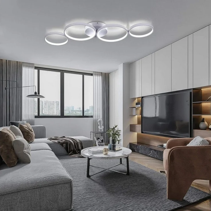 Nettlife LED Deckenleuchte Schwarz Dimmbar 4 Flammig 56W Schlafzimmer Innen Ringoptik, Dimmbar mit Fernbedienung, LED fest integriert, Warmweiß, Neutralweiß, Kaltweiß, für Schlafzimmer Wohnzimmer Büro Arbeitszimmer – Bild 3