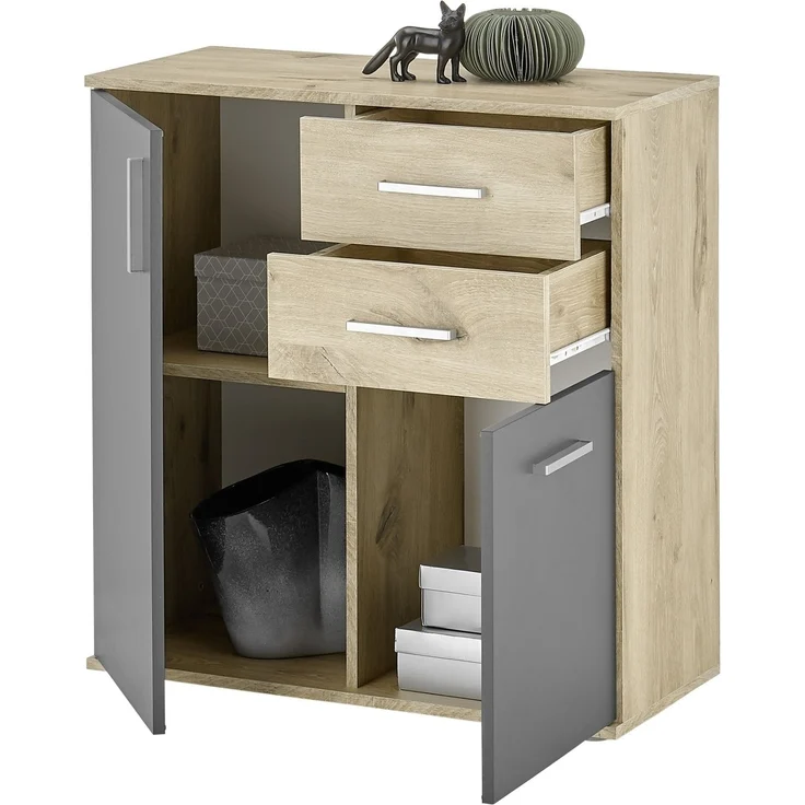 Kommode >BC 1040< 2 Türen, 2 Schubladen, in viking oak Dekor / grau - 80x84x35cm (BxHxT) – Bild 2