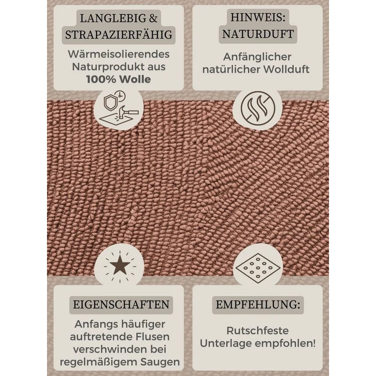 HANSE Home Wollteppich Calmio, auch als Läufer und in rund, rechteckig, Höhe: 18 mm, Handgetuftet, Wolle, Natur, Wohnzimmer, Schlafzimmer, Skandi, Hygge – Bild 4