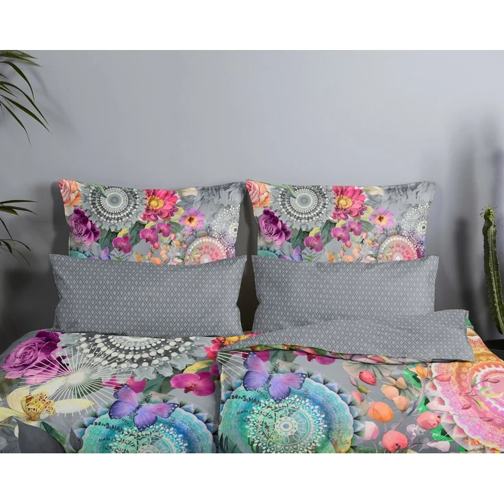 hip Satin Bettwäsche 155x220 Olinga Mandala Blumen magisch grau bunt 33217 – Bild 2