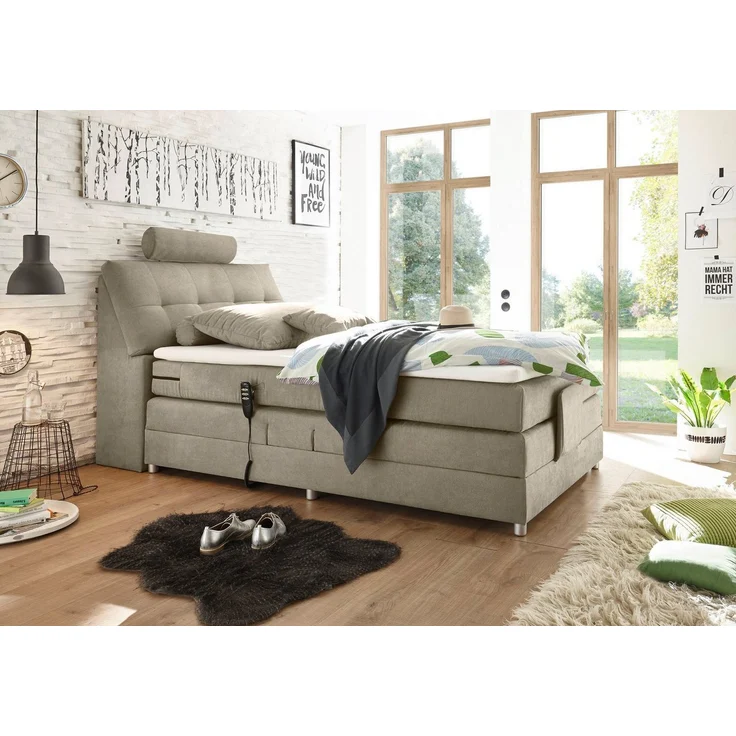 PALERMO 2 Boxspringbett 120x200 elektrisch verstellbar, Sand - Bequemes Einzelbett mit dekorativer Steppung & Komfortschaum Topper - 120 x 127 x 234 cm (B/H/T) – Bild 5