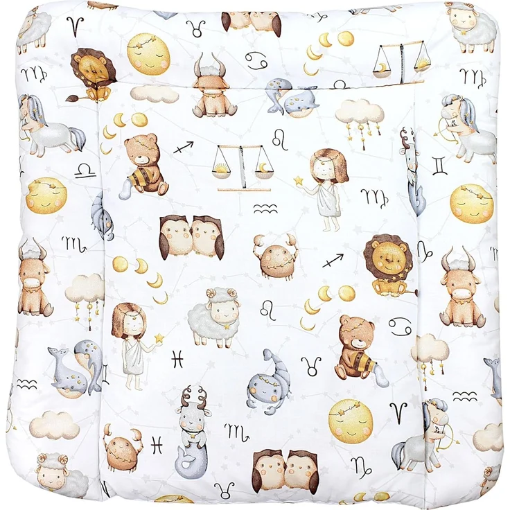 TupTam Baby Wickeltischauflage mit Baumwollbezug Gemustert, Farbe: Tierkreiszeichen, Größe: 75x85 cm