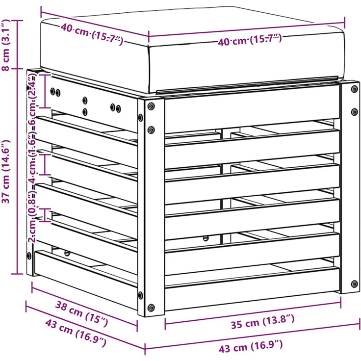 vidaXL Outdoor Hocker Bank Massivholz Akazie Natur 900676 – Bild 9