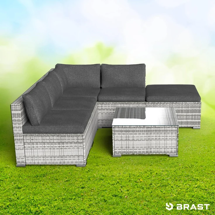 BRAST Gartenmöbel Lounge Sofa Couch Set Oase Grau Poly-Rattan für 4 Personen – Bild 2