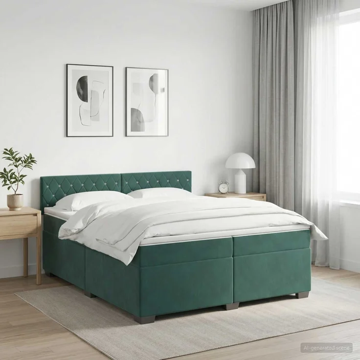 vidaXL Boxspringbett mit Matratze Dunkelgrün 200 x 200 cm Samt 3450779 – Bild 1