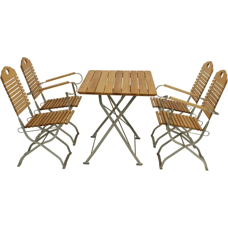 Kurgarten - Garnitur BAD TÖLZ 5-teilig (2x Stuhl, 2x Armlehnensessel, 1x Tisch 70x110 cm), Flachstahl verzinkt + Robinie, klappbar