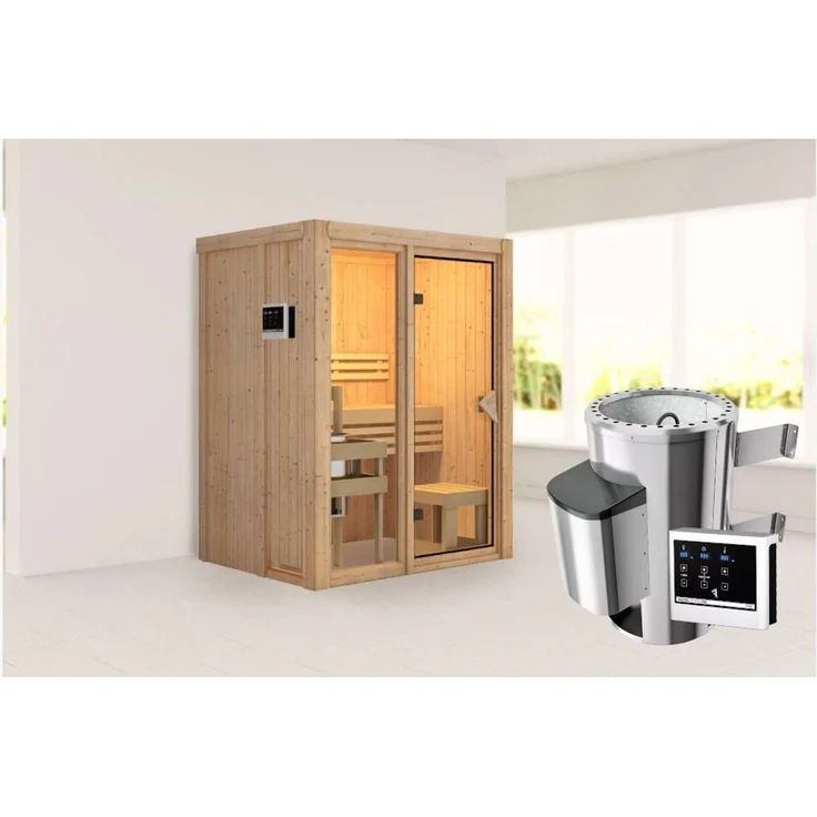 Karibu Sauna Avari 1 mit 3,6kW Plug&Play Ofen externe Steuerung – Bild 1