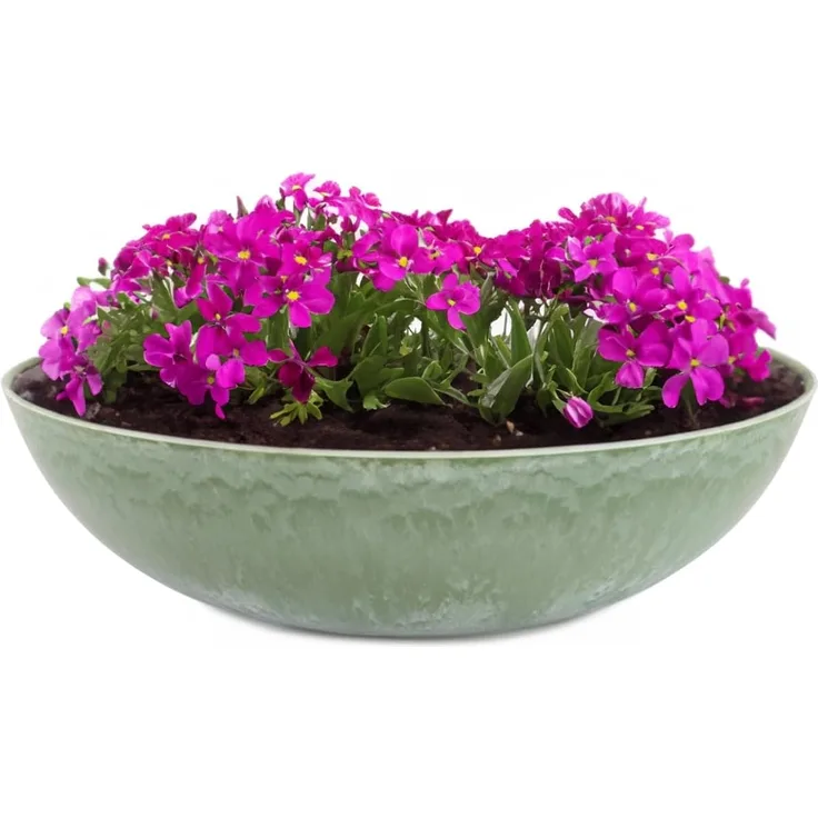 matches21 HOME & HOBBY Blumentopf Pflanzschale für draussen Dekoschale rund grün Vintage 20 cm (1 St), Frostsichere Kunststoff Blumen-Schale Gartendeko Wohnzimmer Friedhof