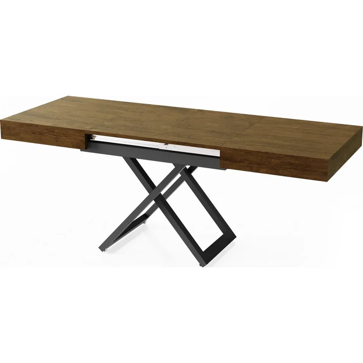 WFL GROUP Couchtisch Cavetta U höhenverstellbar ausziehbar mit schwarzen Metallbeinen (erhältlich in einer Größe – 120x80x27-76 cm, ausziehbar auf 200 cm), industrial Tisch in Holzoptik für Küche, Esszimmer oder Wohnzimmer – Bild 3