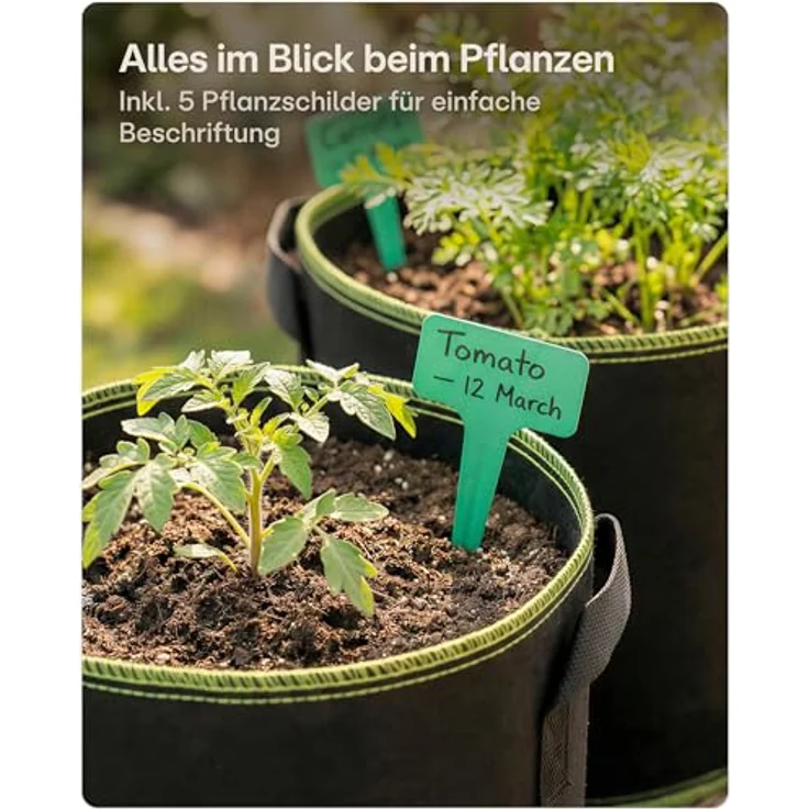 Praknu Pflanzkübel Pflanzsack 30l - 5 STK aus Vliesstoff mit 5 Schilder zum Beschriften (5er Set, 5 St), mit Griff - Für Gemüse, Pflanzen & Blumen - Stofftöpfe - Grow Töpfe – Bild 7