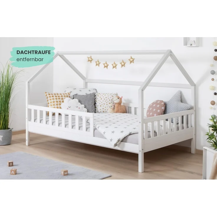 Kinderbett Hausbett "Kay" 120x200 Kiefer massiv weiß – Bild 5